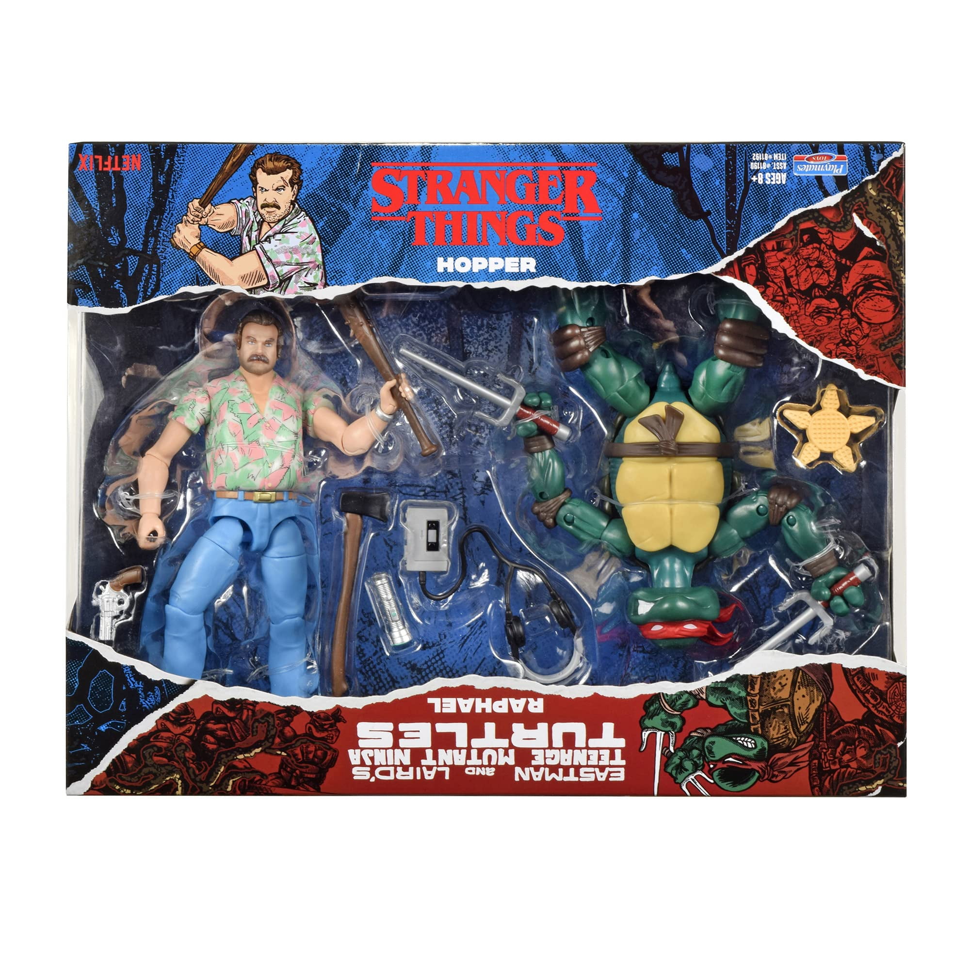 BANDAI P81192 6'' Stranger Things Hopper and Raphael Ninja Turtle Action Figures with Articulat