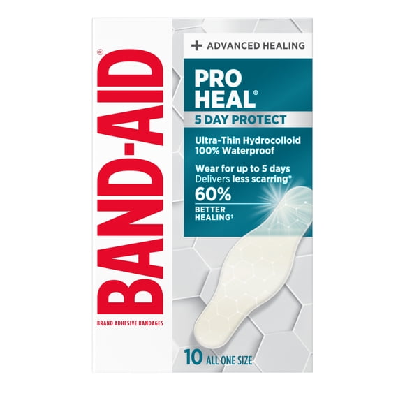 Band-Aid Brand Pro Heal 5 Day Protect Hydrocolloid Bandages, Waterproof, 10 Count