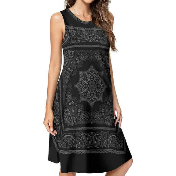 BANDANA BLACK GRAY Spring Summer Dresses for Women Fashion T-shirt Dress Casual Sleeveless Loose Sundress with Pockets