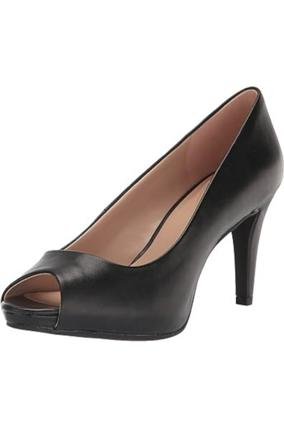 Womens Black 1/2" Platform Cushioned Rainaa Peep Toe Stiletto Slip On Dress Pumps Shoes 9.5 M