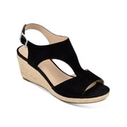 BANDOLINO Womens Black Adjustable Strap Cushioned Natasha Almond Toe Wedge Buckle Leather Espadrille Shoes 5 M