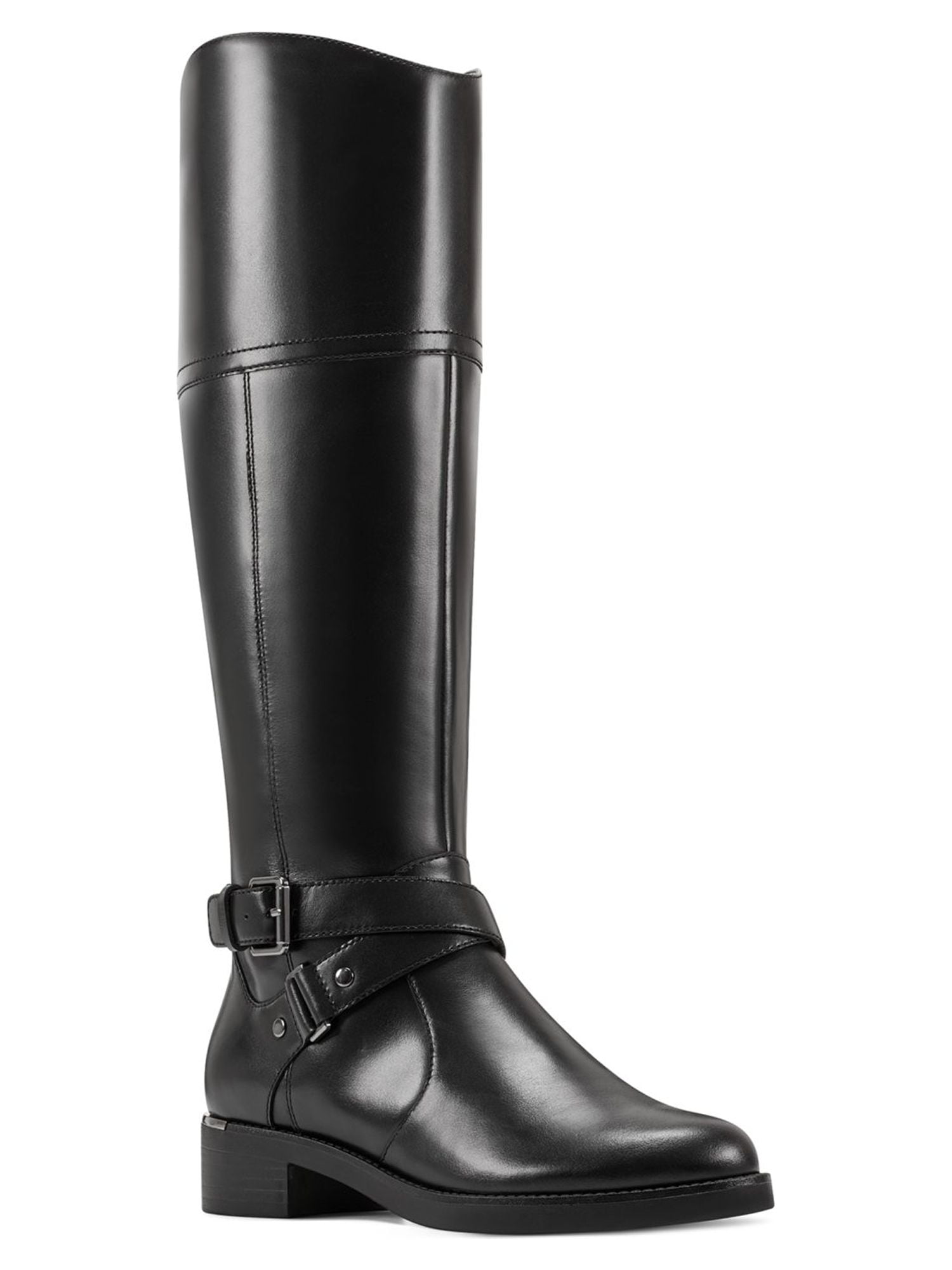 BANDOLINO Womens Black Stretch Gore Buckle Accent Padded Jimani Round Toe Block Heel Zip Up Riding Boot 8 M Walmart