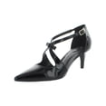 thumbnail image 1 of BANDOLINO Womens Black Wish Bone Straps Bow Accent Zeffer Pointy Toe Stiletto Buckle Dress Pumps 6.5 M, 1 of 5