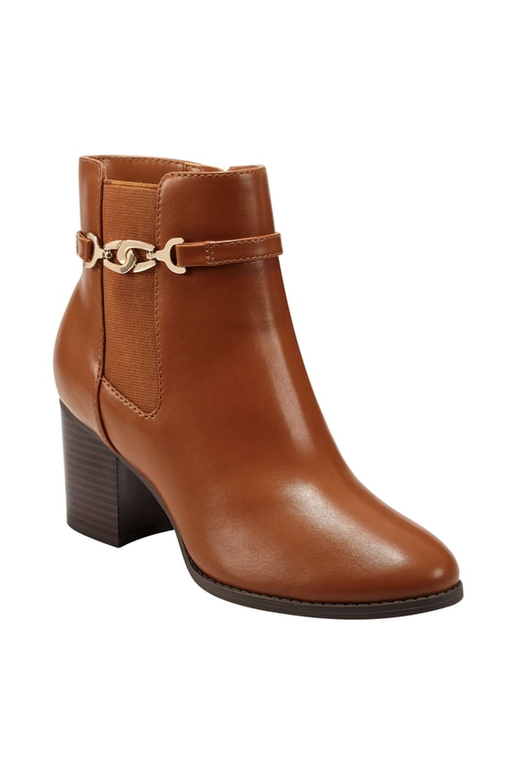 Womens Brown Chain Hardware Goring Padded Dattie Round Toe Block Heel Zip-Up Dress Booties 7.5 M