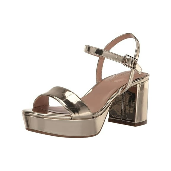 BANDOLINO Womens Gold 1-1/2" Platform Ankle Strap Pennie Round Toe Block Heel Buckle Heeled Sandal 8.5 M
