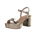 thumbnail image 1 of BANDOLINO Womens Gold 1-1/2" Platform Ankle Strap Pennie Round Toe Block Heel Buckle Heeled Sandal 9 M, 1 of 1