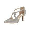 thumbnail image 1 of BANDOLINO Womens Gold Glitter Wish Bone Straps Bow Accent Padded Zeffer Pointy Toe Kitten Heel Buckle Dress Pumps Shoes 10 M, 1 of 2