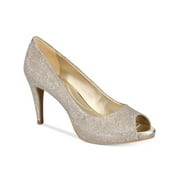 BANDOLINO Womens Gold Sparkle 1/2 Hidden Platform Comfort Padded Rainaa Peep Toe Stiletto Slip On Pumps Shoes 6 M