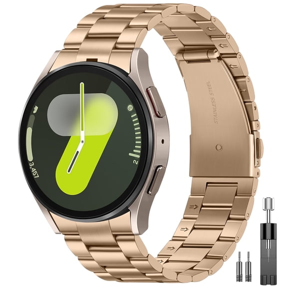 BANDOVA No Gap Stainless Steel Metal Band Compatible with Samsung Galaxy Watch 7 6 5 4 (40mm 44mm) & Classic / Pro, Business Replacement Strap, RoseGold