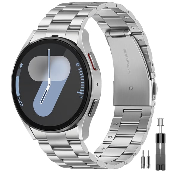 BANDOVA No Gap Stainless Steel Metal Band Compatible with Samsung Galaxy Watch 7 6 5 4 (40mm 44mm) & Classic / Pro, Business Replacement Strap, Sliver