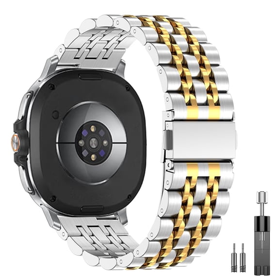 BANDOVA No Gap Stainless Steel Band for Samsung Galaxy Watch 8 & 8 Classic, Men's Metal Link Strap, Silver Gold