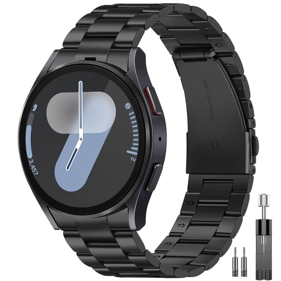 BANDOVA No Gap Stainless Steel Metal Band Compatible with Samsung Galaxy Watch 7 6 5 4 (40mm 44mm) & Classic / Pro, Business Replacement Strap, Black