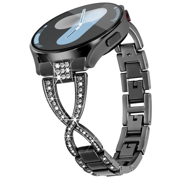 BANDOVA X-Shape Metal Band with Sparkly Rhinestones, Dressy Bracelet Compatible with Samsung Galaxy Watch 7/6/5/4, Black, 20mm