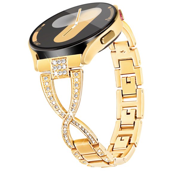 BANDOVA X-Shape Metal Band with Sparkly Rhinestones, Dressy Bracelet Compatible with Samsung Galaxy Watch 7/6/5/4, Gold, 20mm