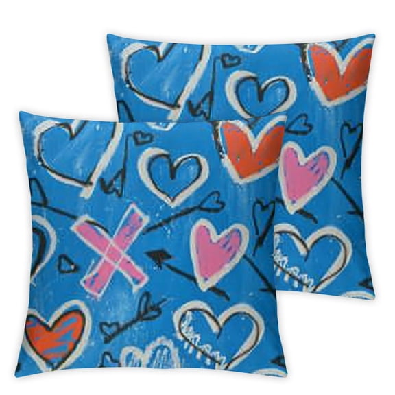 BANET 2 Pack Waterproof Outdoor Valentines Day Pillow Covers Blue Love Heart Throw Pillow Cases Valentine Decorations Cushion Cover Double Sided 12x12in