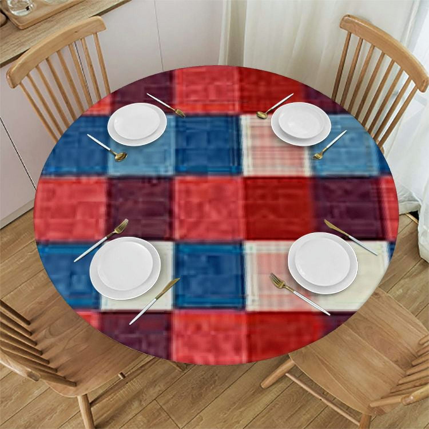 BANET 4th of July Round Tablecloth , Checkered Patriotic Table Cloth ...