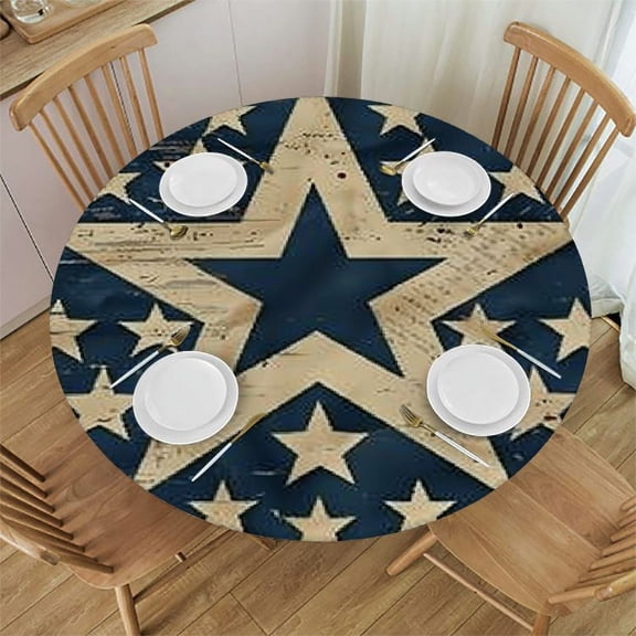 BANET 4th of July Tablecloth Round Patriotic Independence Day American Flag Table Cloth Wrinkle Resistant USA Stars Stripes Table Cover Decorative for Home Kitchen Dining Indoor Party Picnic 46"-50