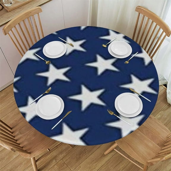 BANET 4th of July Tablecloth Round Patriotic Memorial Independence Day Decorative Table Cloth Washable Wrinkle Stain-Resistant Polyester Holiday American Flag Cover For Party Dinner 42"-46