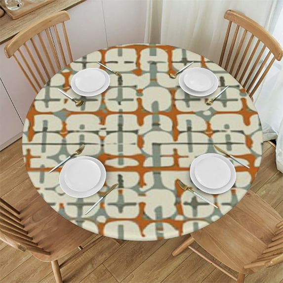 BANET Abstract Fitted Round Table Cloth, Rounded Lines Geometric Colorful Pattern Print Elastic Edged Polyester Table Cover, Fits Round Table , Protection for Your Table 31"-35