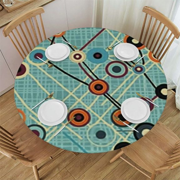 BANET Abstract Geometric Retro Mid Century Lines Circle Round Tablecloth Waterproof Wipeable Tablecloth Cover Kitchen Picnic Party Decoration Circular Tablecloth 31"-35