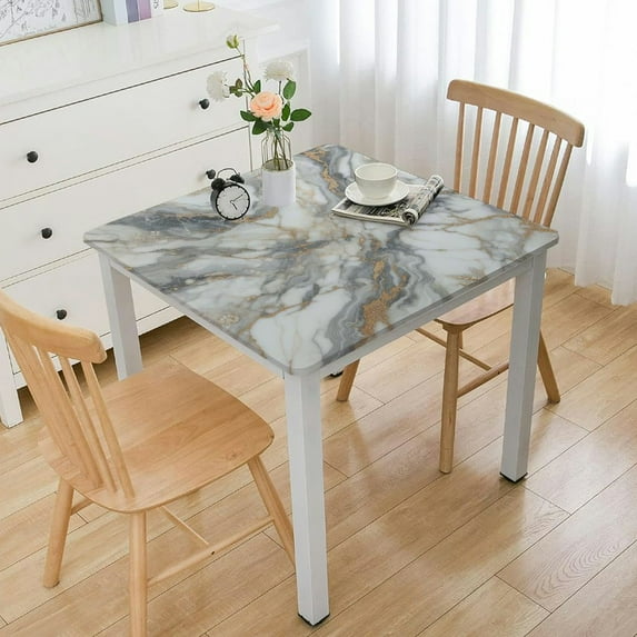 BANET Abstract Marble Fitted Square Tablecloth with Elastic Edges,Modern Art Marble Table Cover Wipeable Washable Polyester Table Clothes for Kitchen Dining Party Banquet Patio Card Table