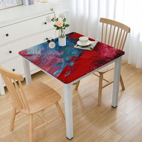 BANET Abstract Painting Rectangle Tablecloth,Red Blue Grey Yellow Art Painting Square Table Cloth Washable Table Cover for Kitchen Dining,Birthday Party,Holiday,Christmas White