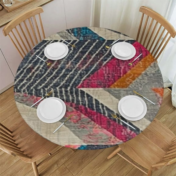 BANET Abstract Tablecloth Boho Table Cloth Multicolored in Rose Blue Gray Black Mountian Table Vibrant Rainbow Design Tainted Pattern Round Table Cover for Dining Room Kitchen 54"-58