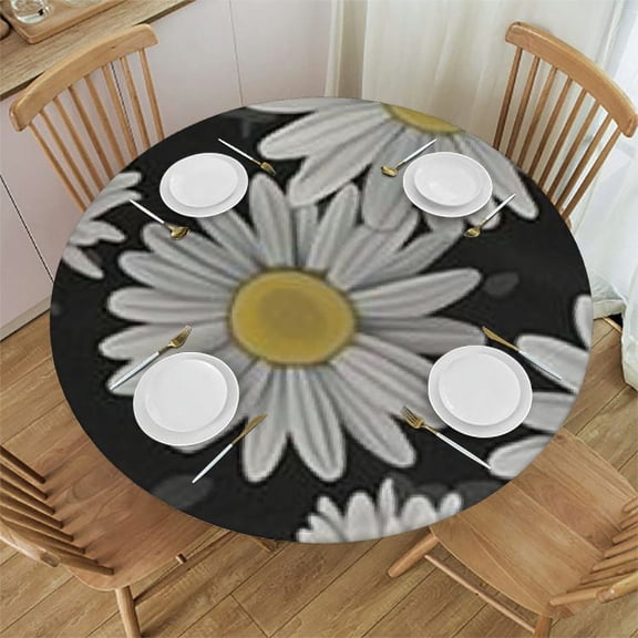 BANET Abstract Water Pattern, Hand Drawn Blue Turquoise White Sea Waves Round Table Cloth, Circle Table White Dinner Tablecloth, Desk Cloth Cover for Home Party Wedding 38"-42