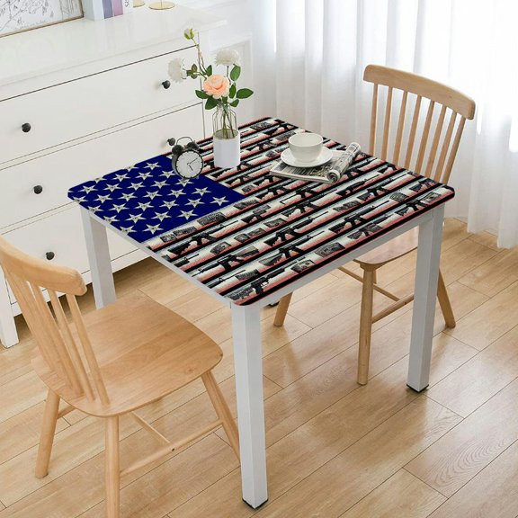 BANET American Flag Decorative Table Cover for Kitchen, Grunge USA Flag Military Guns Oblong Tablecloth Dining Table Cloth Tabletop Tablecloths for BBQ Picnic Coffee White