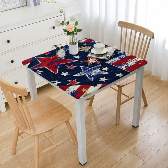 BANET American Flag Square Tablecloth, American Fitted Table Cover, Fits to Table, Wipeable Table Covers for Dining Kitchen Party Patio Decor, Blue White