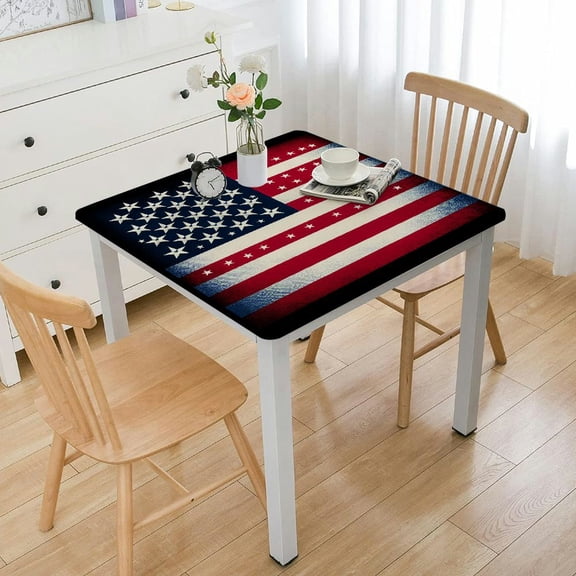 BANET American Flag Square Tablecloth, Tablecloths Stain Resistant Waterproof Spill Proof Polyester Decorative Table Cloth Cover for Holiday Parties Kitchen Dining White