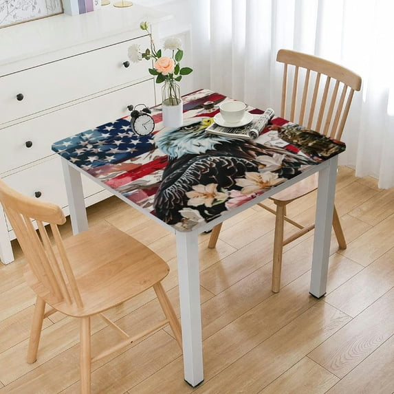 BANET American Flag Square Tablecloth Washable Table Cover Theme Tablecloths for Kitchen Dining Room Holiday Table Decor White