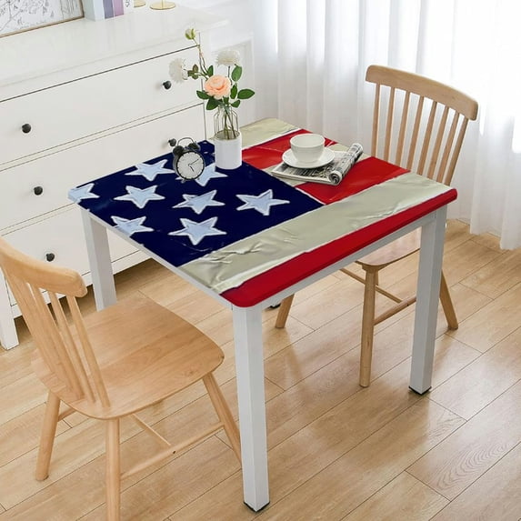 BANET American Flag Tablecloth, Square Table Cover for Halloween Party Supply Decor white