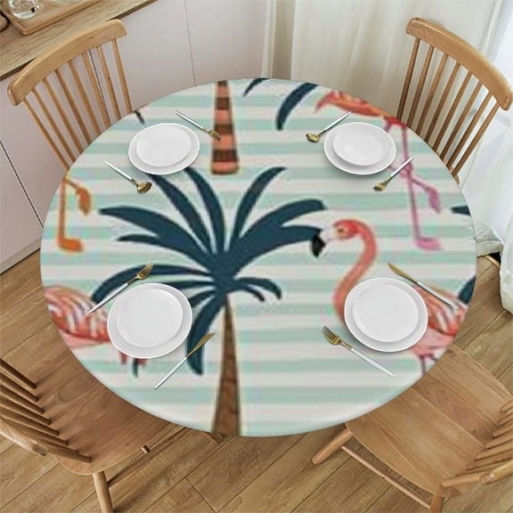 BANET Anchor Flamingo Round Tablecloth Polyester Washable ,Flower Palm Tree Kitchen Circle Table Cloth Cover for Party Dinning Tabletop Wedding Home Decor 54"-58
