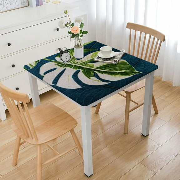 BANET  Andros Tropical Leaves Indoor/Outdoor Soil Resistant and Water Repellent Fabric Tablecloth for Patio, Picnic, BBQ, Kitchen Table Linens white
