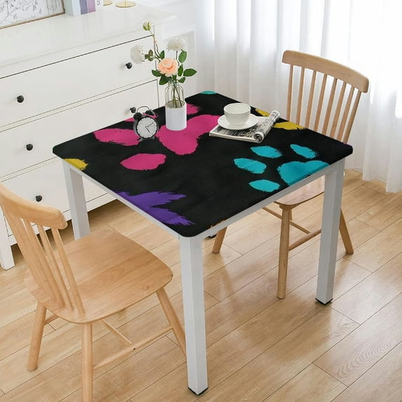 BANET Animal Dog Cat Paw Print Rectangle Tablecloth, Wrinkle Resistant Polyester Table Cover Stain Proof Decorative Fabric Table Cloth for Kitchen Dinning Party Camping white