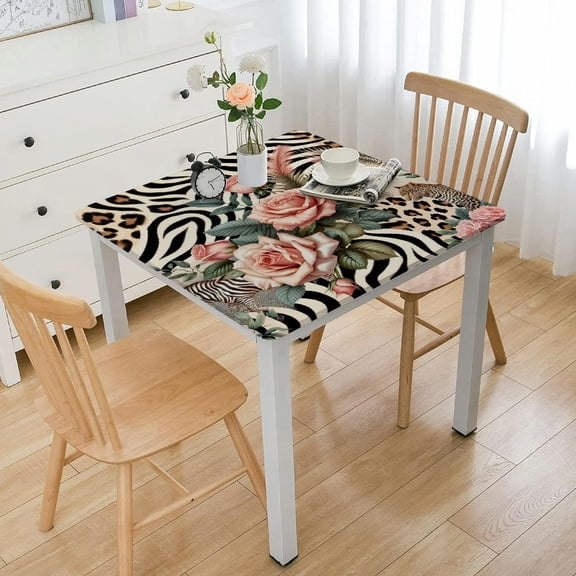 BANET Animal Print Tablecloth with Lace Trim Spring Summer Tablecloths Polyester Table Cover Waterproof Wipeable Table Cloth Linen for Kitchen