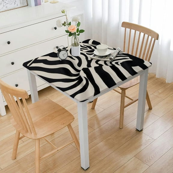 BANET  Animal Zebra Print Table Cloth Square Tablecloth Anti Wrinkle Table Cover for Dining Kitchen Parties White