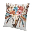 thumbnail image 1 of BANET  Antler Throw Pillow Cushion Cover, Bohemian Deer Head Skull Ornate with Roses and The Feathers Hand Drawn Art Print, Decorative Square Accent Pillow Case 18x18in, 1 of 5