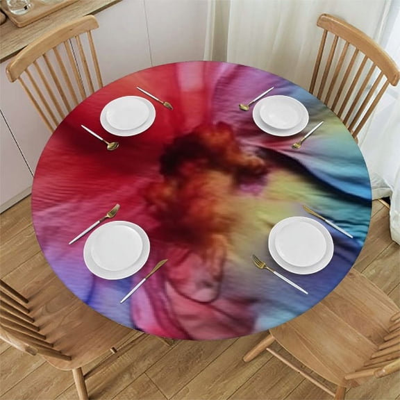 BANET Art Abstract Bright Rainbow Round Tablecloth,Rainbow Table Cloth Waterproof Fabric Tablecloths,  for Dinner Table Cover Parties Decor 54"-58