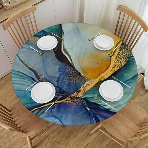 BANET Art Round Tablecloth Colorful Ink Liquid Mixed Creative Artwork Table Cloth Polyester Tablecloths for Home Decor, Parties, Picnic 31"-35
