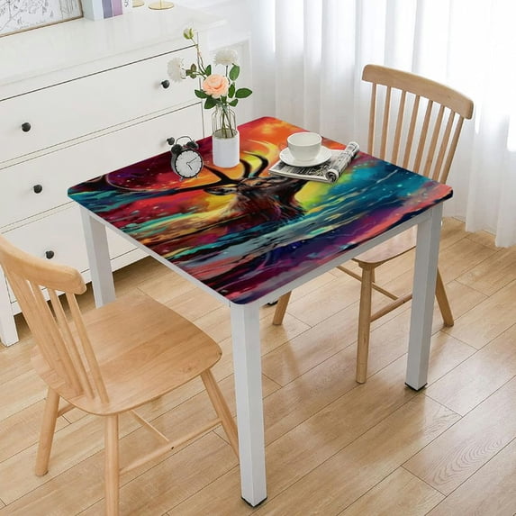BANET Artistic Forest Fitted Picnic Table Cover with Bench Covers ,Camping Tablecloth Waterproof and oilproof Lightweight with Elastic Edge for Indoor Outdoor Patio white