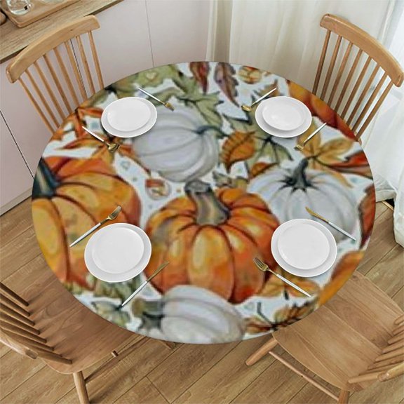 BANET Autumn Pumpkin Maple Leaf Round Tablecloth Fall Flower Table Cloth Cover Washable Polyester Dining Decorative for Holiday Home Party Wedding Picnic 38"-42