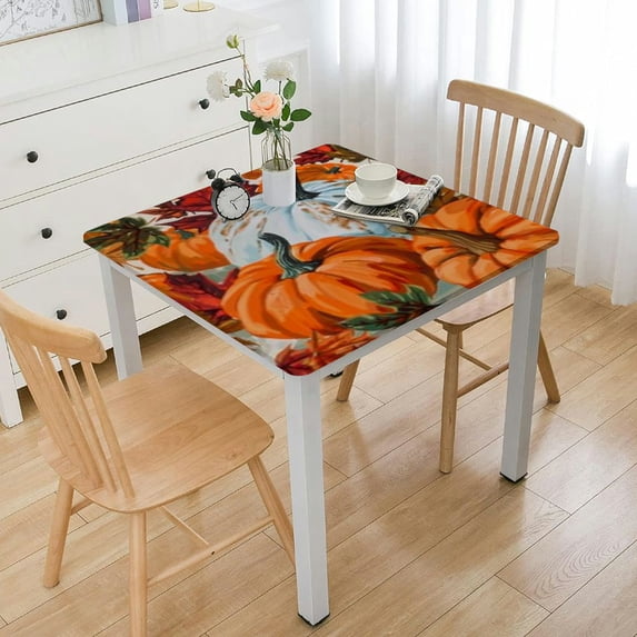 BANET Autumn Pumpkins Print Square Tablecloth Washable Polyester Table Cloth for Square Tables Waterproof Wrinkle Free Stain Resistant Table Cover for Kitchen Dining Room white
