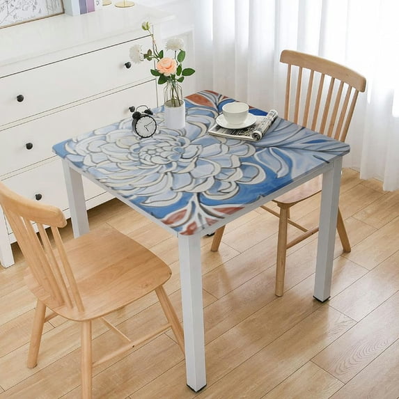BANET Azora Square Spring Tablecloth, Handblock Print Floral Table Cloth for Kitchen Dining Linen I Parties, Weddings, Outdoors, Easter Holidays white