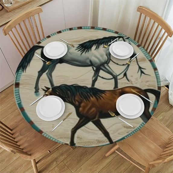 BANET Aztec Pattern Tablecloth Ethnic Boho Geometric Green Decorative Table Cover for Kitchen,Party Banquet and Holiday Tablecloth,Green Round 54"-58
