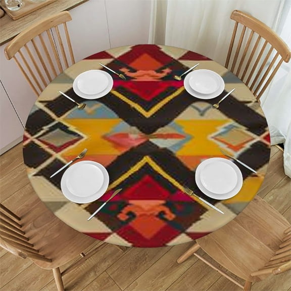 BANET Aztec Round Tablecloth,Retro Geometric Pattern Tablecloth American Southwest Native Aztec Indian Bohemian Tablecloth for Kitchen Round 42"-46