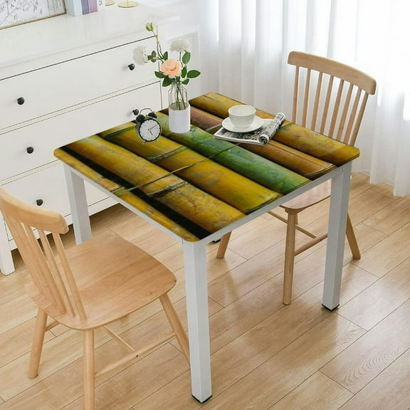BANET Bamboo Square Tablecloths Elastic Edged Bamboo Stems Pattern Tropical Tree Nature Tablecloths Washable Reusable Tablecloths for Kitchen Picnic Party white