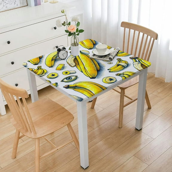 BANET Banana Tablecloth, Repeated Pattern Watercolor Design Fruit Sketch on Plain Background, Rectangular Table Cover for Dining Room Kitchen Decor, White and Pastel Yellow White