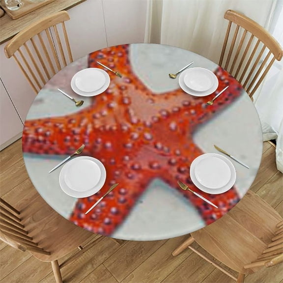 BANET Beach Summer Starfish Shell Coastal Nautical Round Tablecloth Waterproof Wipeable Tablecloth Cover Kitchen Picnic Party Decoration Circular Tablecloth 54"-58